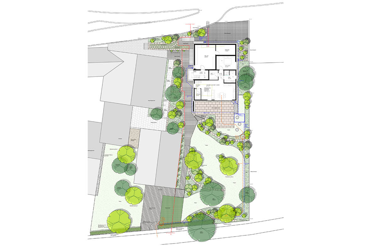 Visualisierung eines Gartens mit vielen Bäumen - Projekt 1 Plan 1